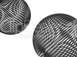 Zwei drahtige Metallgitterkugeln -- Two wired, metallic spheres