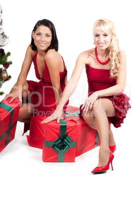 Happy women with Christmas presents