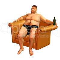 a thick man sitting in the armchair