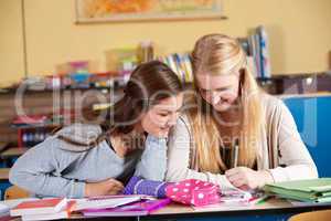 Two schoolgirls in class