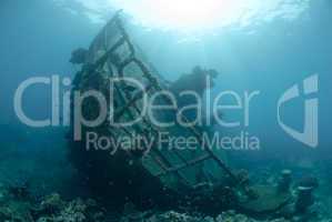 Shipwreck in shallow water