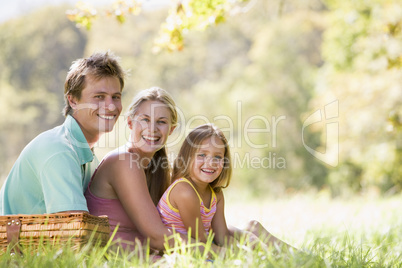 Family at park having a picnic and smiling