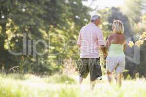 Couple walking in park holding hands