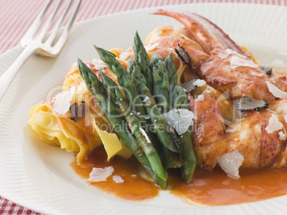 Lobster Tagaliatelli with Asparagus Parmesan and Sliced Truffle
