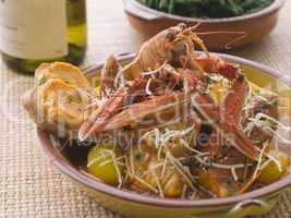 Dish of Bouillabaisse with Rouille Croutes and Gruyere Cheese