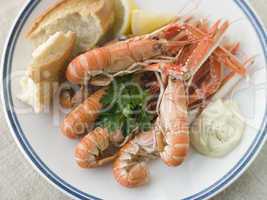 Langouste with Garlic Mayonnaise Lemon and Crusty baguette