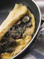 Mushroom Omelette folded in a Omelette Pan