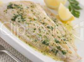 Whole Lemon Sole Meuniere with Lemon and Parsley Garnish