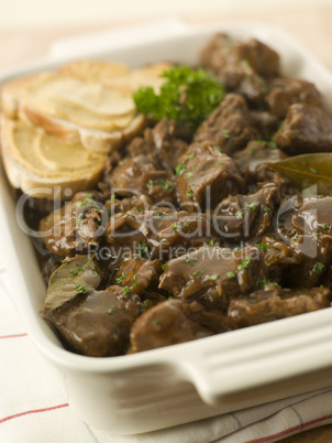 Dish of Beef Carbonnade with Mustard Crouton