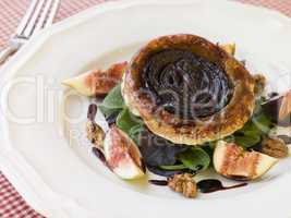 Red Onion Tarte Tatin with Walnuts Figs and Red Wine Syrup