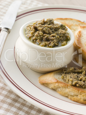 Green Olive Tapenade with toasted baguette