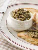 Green Olive Tapenade with toasted baguette