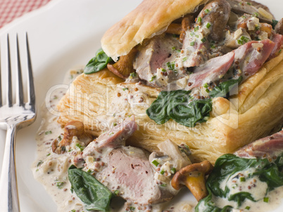 Chicken Livers Spinach and Girolle Mushrooms served in a Vol-au-