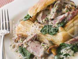 Chicken Livers Spinach and Girolle Mushrooms served in a Vol-au-