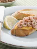 Rouille and Brown Shrimps on Toasted Baguette