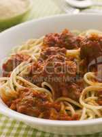 Bowl of Spaghetti Meatballs in Tomato Sauce