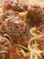 Spaghetti Meatballs sprinkled with Parmesan Cheese