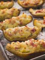 Stuffed Potato Skins a Tray with Sea Salt