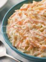 Bowl of Coleslaw with a Spoon