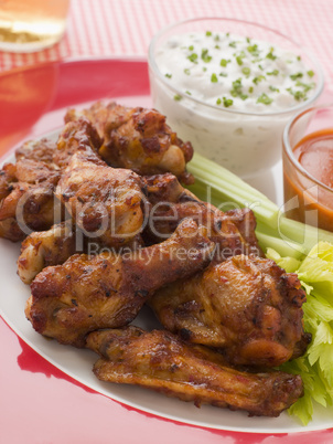 Spicy Buffalo Wings with Blue Cheese Dip Celery and Hot Chilli S