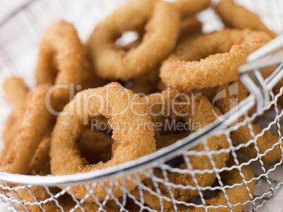 Breaded Onion Rings in a Basket
