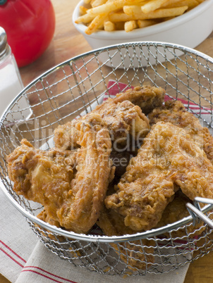 Southern Fried Chicken in a Basket with Fries