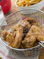 Southern Fried Chicken in a Basket with Fries