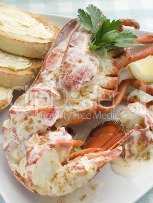 Lobster Newburg with Toast and Lemon