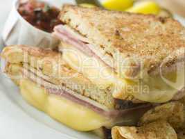 Fried Monte Cristo Sandwich with Salsa and Chips