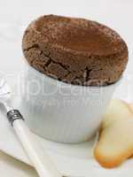 Hot Chocolate Souffle with Langue de Chat Biscuits