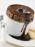 Hot Chocolate Souffle with Chocolate sauce and Langue de Chat Bi