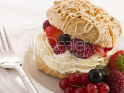 Choux Bun filled with Mixed Berries and Chantilly Cream