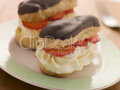 Chocolate and Strawberry filled eclairs