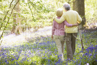 Couple walking outdoors with walking stick