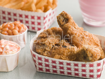 Southern Fried Chicken Coleslaw Baked Beans Fries and Strawberry