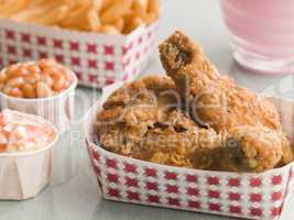 Southern Fried Chicken Coleslaw Baked Beans Fries and Strawberry