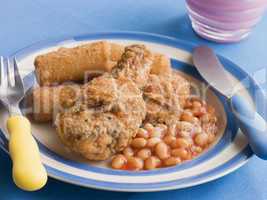 Southern Fried Chicken with Croquette Potatoes and Baked Beans