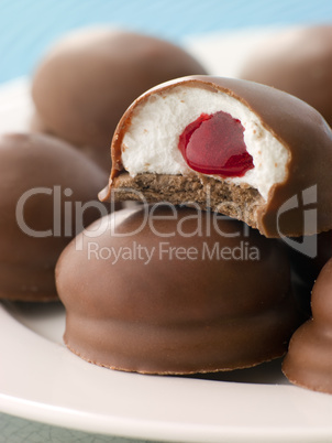 Chocolate and Marshmallow Cakes with Raspberry Jam Centre