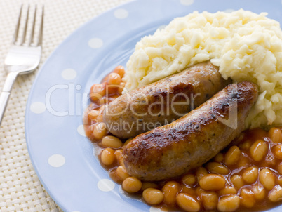 Sausage and Mash with Baked Beans