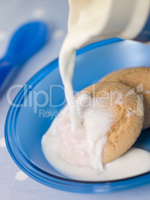 Two Malted Rusks in a Bowl with Milk