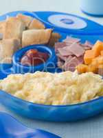 Scrambled Egg with Toast Ham and Cheese Squares