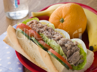 Tuna Egg and Salad Baguette with Fresh Fruit