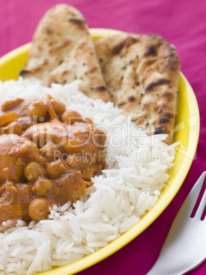 Chicken and Chickpea Curry with Rice and Naan Bread