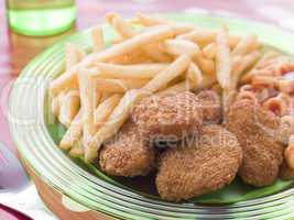 Chicken Nuggets with Spaghetti Hoops and Chips