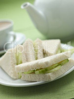 Cucumber Sandwich on White Bread with Afternoon tea