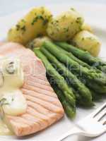 Poached Salmon with Asparagus and Sorrel Sauce