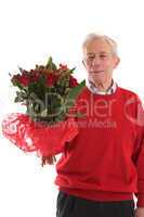 Elderly man with flowers