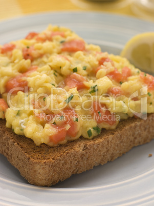 Scrambled Egg and Smoked Salmon on Brown Toast