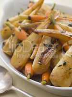 Parsnips and Baby Carrots Roasted in Thyme and Honey