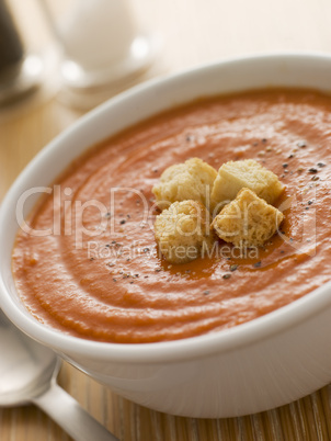 Bowl of Tomato Soup with Croutons